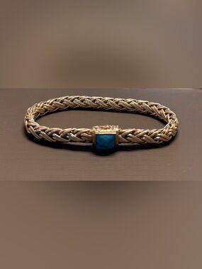 John Hardy, Sterling Silver Braided Bracelet with Blue Turquoise Accent